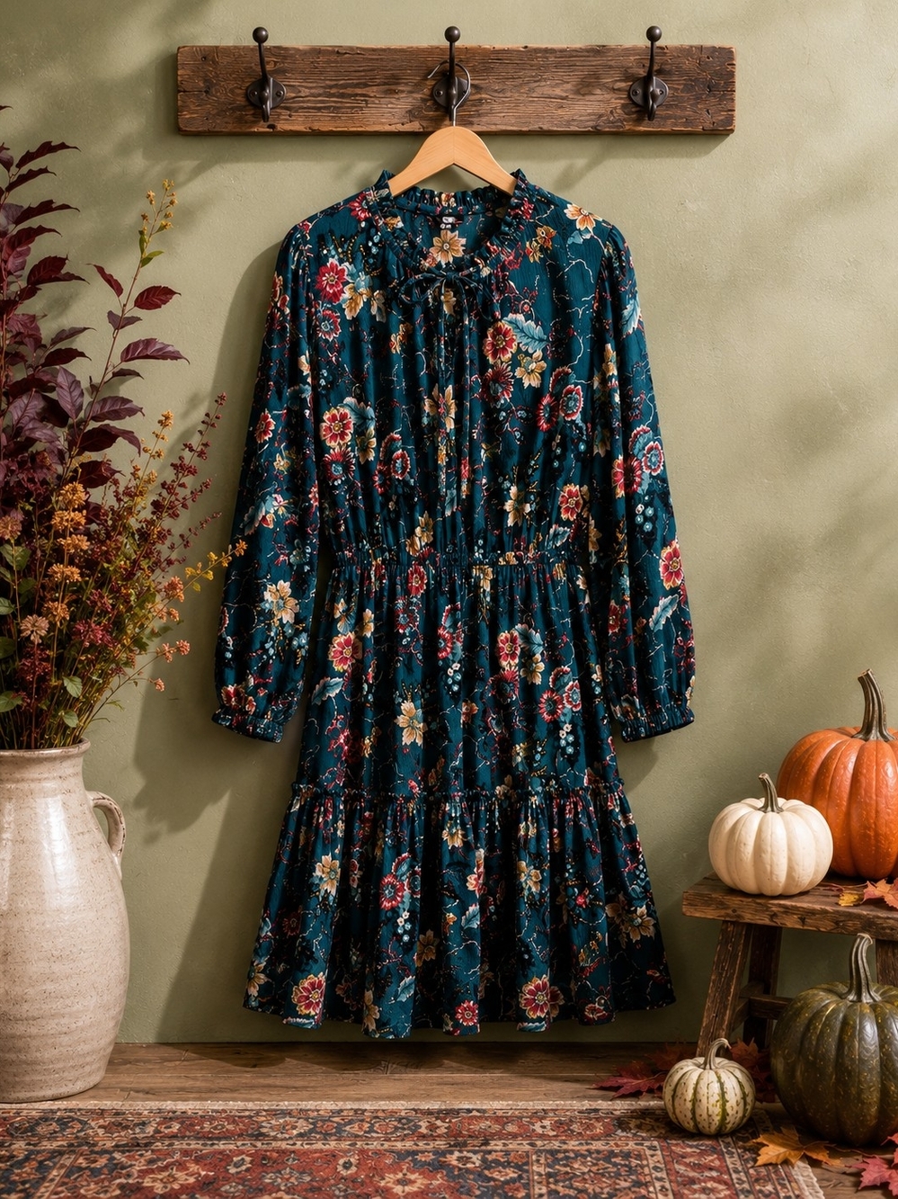 Nurture By Westbound 2X Teal Floral Maxi Dress Boho Tiered Cottagecore